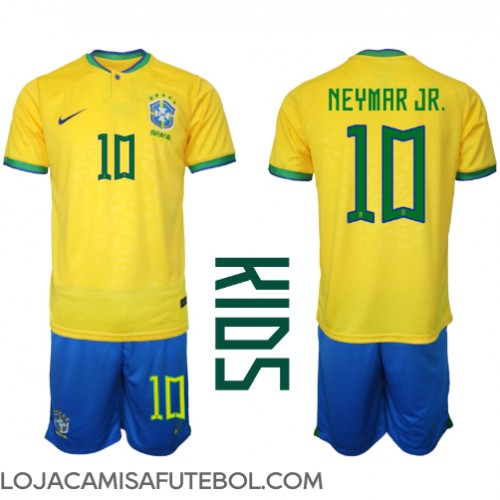 Camisa de Futebol Brasil Neymar Jr #10 Equipamento Principal Infantil Mundo 2022 Manga Curta (+ Calças curtas)